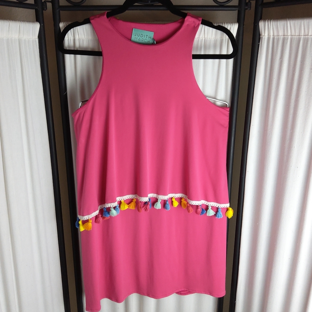 Judith March Hot Pink Dress with Multi Colored Tassels, Size M
